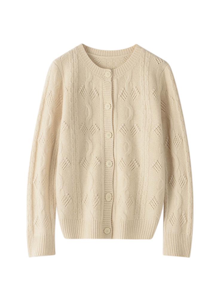 Women's 3D Crochet Thickened Wool Cardigan - Long Sleeve Knit Sweater for Autumn & Winter