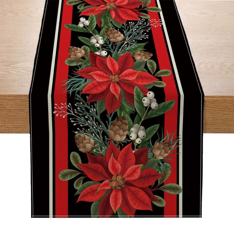 180x33cm Table Runner Christmas Table Cover Tablecloth Snowflakes Flowers Trees