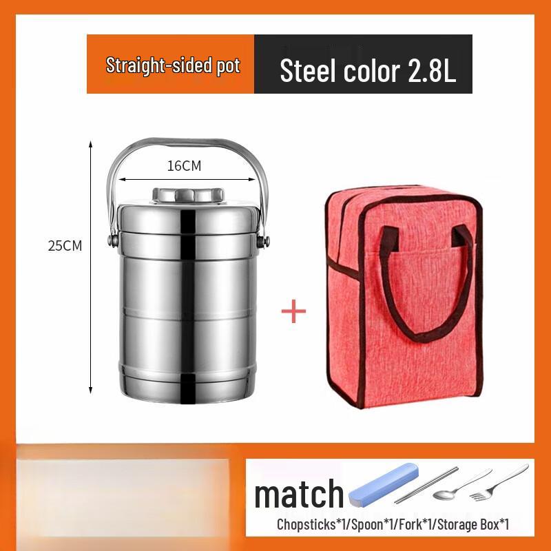 

3-Layer 2.8L Stainless Steel Insulated Lunch Box with Cutlery