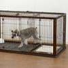 Richell Wooden Sliding Pet Playpen with Divider, Dark Brown, Wide