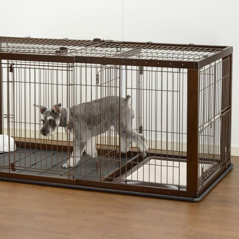 Richell Wooden Sliding Pet Playpen with Divider, Dark Brown, Wide