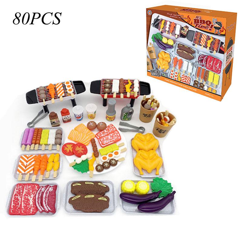 Children Kitchen Simulation Food Toys Pretend BBQ Set Play House Cooking Games Barbecue Grill Meat Skewers Pretend Kitchen Toys