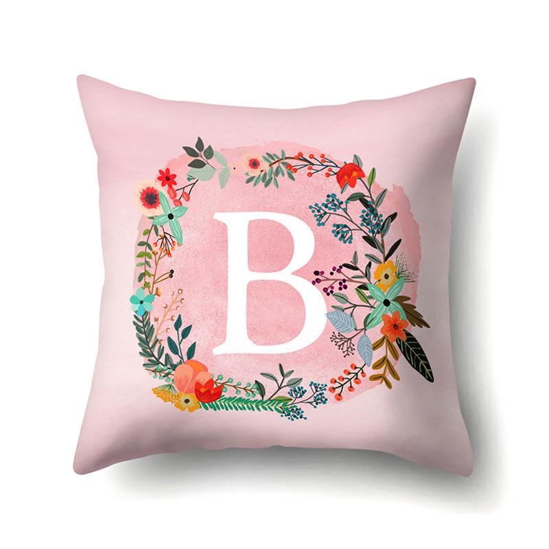 Polyester Pillowcase Pink Flower Home Decoration Print 26 English Letter Cushion Pillowcase