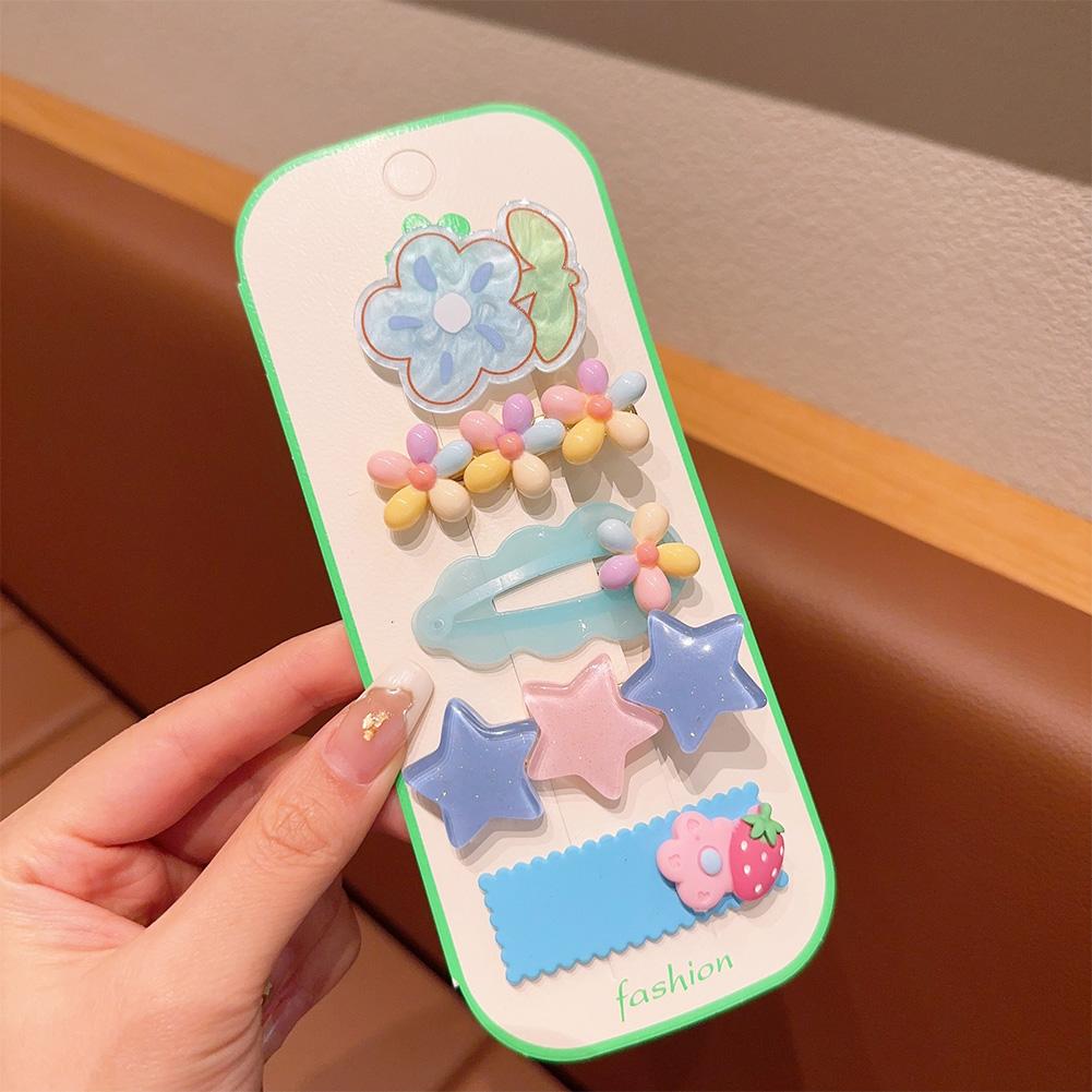 5pcs/set Dopamine Colorful Children's Hair Clip Cute Cartoon Flower Heart-shaped Hairpin Bangs Hair Clip Headwear Hair Accessories