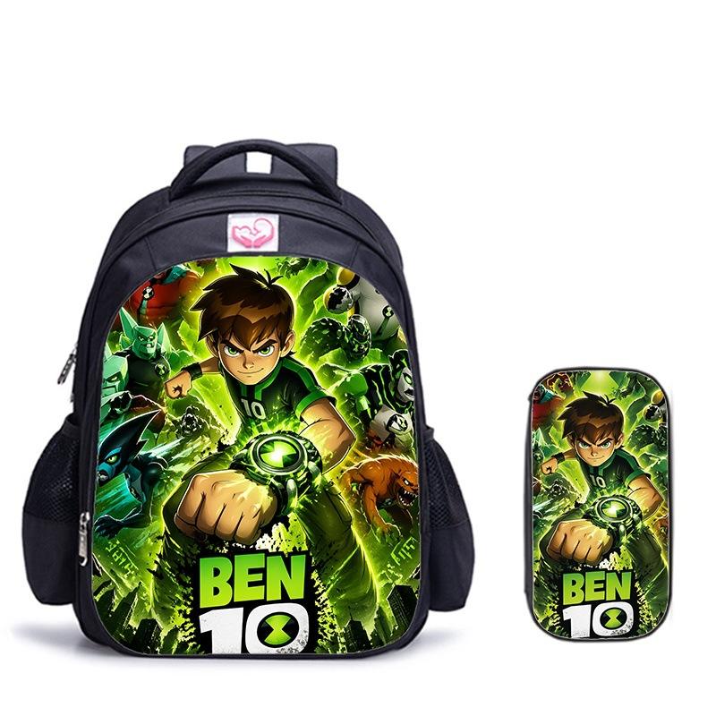 Ben10 Omnitrix Transformation Printing Two-Piece Set Elementary School Shoulder School Bag Large Capacity Grid Pencil Case Combination