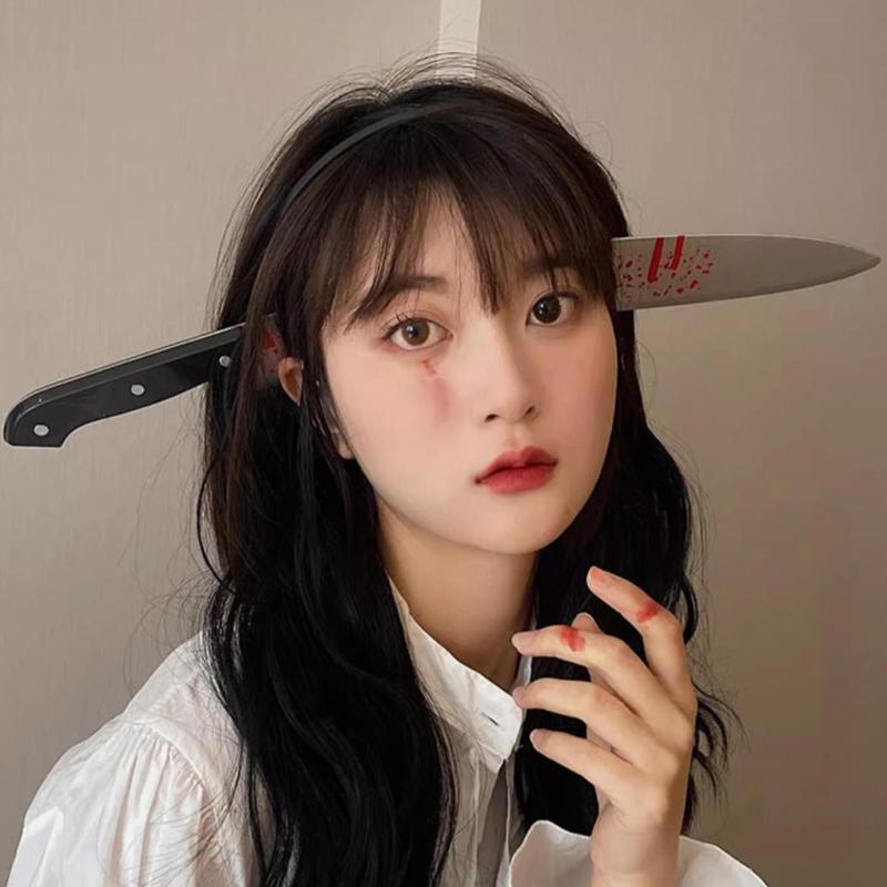 Halloween Party Horror Hair Bands Fake Knife Axe Cleaver Scissor Headbands Through Head Scary Masquerade Costume Photobooth Prop