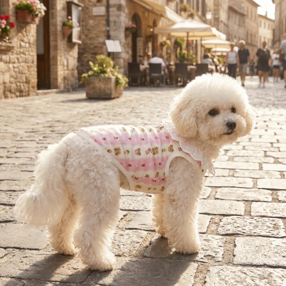 Cute Cartoon Print Lace Collar Dog Vest Thin Soft Summer Pet Clothes with D-Ring Breathable Cat Cooling Vest Daily Wear