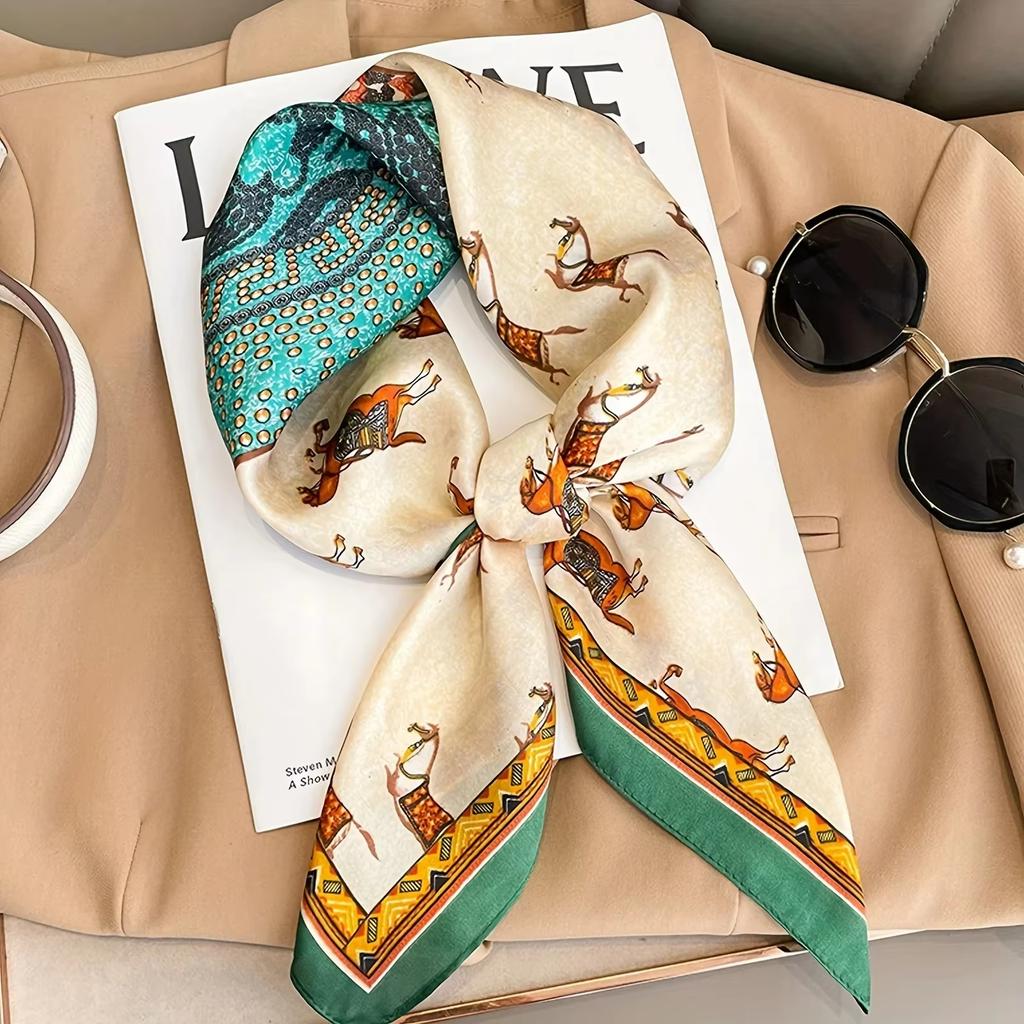 Luxury  Cartoon Cat Square Imitation Silk Scarf Spring And Summer Head Wrap For Women Multifunction Neckerchief