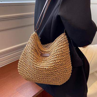 Bolsa Transversal de Palha de Verão da Moda Feminina Mulheres Praia Férias Compras Tecida Bolsa de Ombro de Mão Mensageiro Carteiras