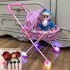 Baby Girl Doll Stroller with Light and Sound - Pretend Play Birthday Gift