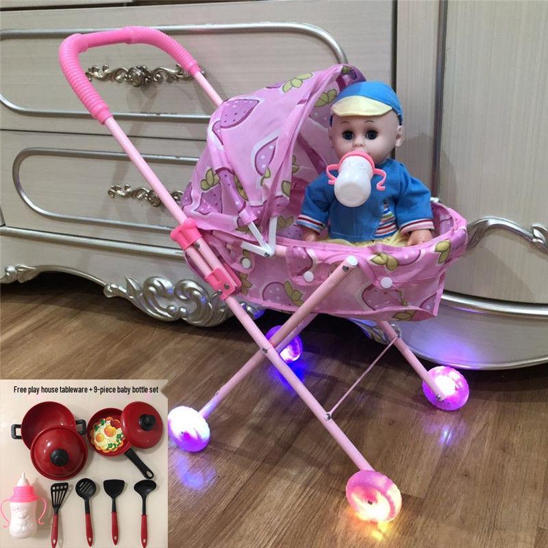 Baby Girl Doll Stroller with Light and Sound - Pretend Play Birthday Gift