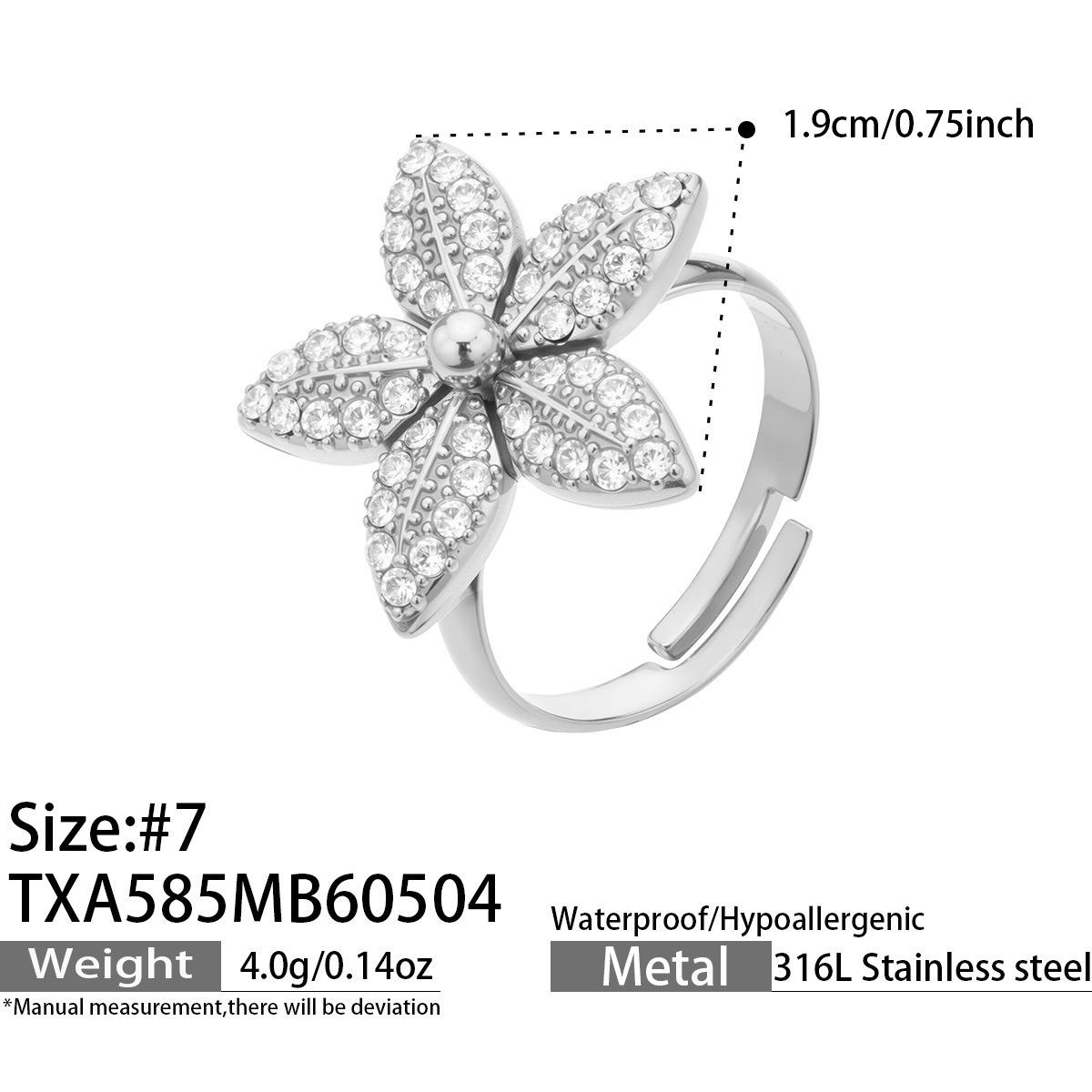 Stainless Steel Zirconia Flower Jewelry Set: Necklace, Bracelet, Earrings, Open Ring