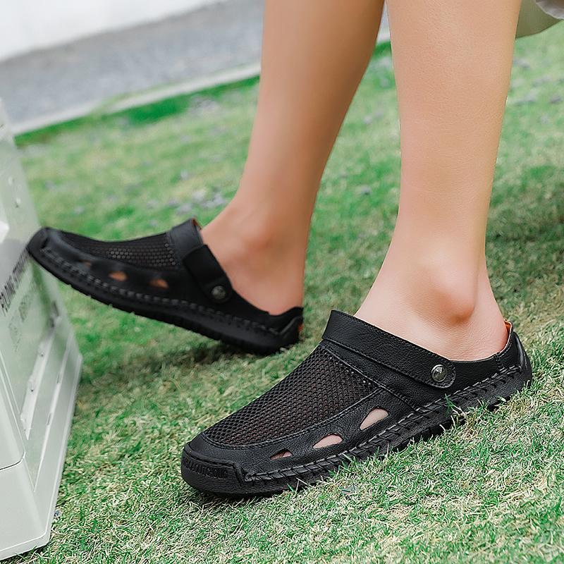Men Hiking Sandals Black Khaki Outdoor Summer Brown Wide Palm Handmade Slippers Beach Shoes for Father Plus Size