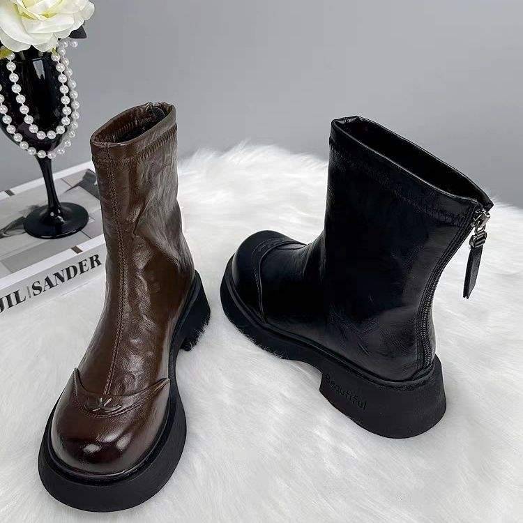 Chelsea Boots Platform French Ankle Boots Women's 2025 Autumn and Winter New Versatile Martin Boots Velvet Chimney Short Boots