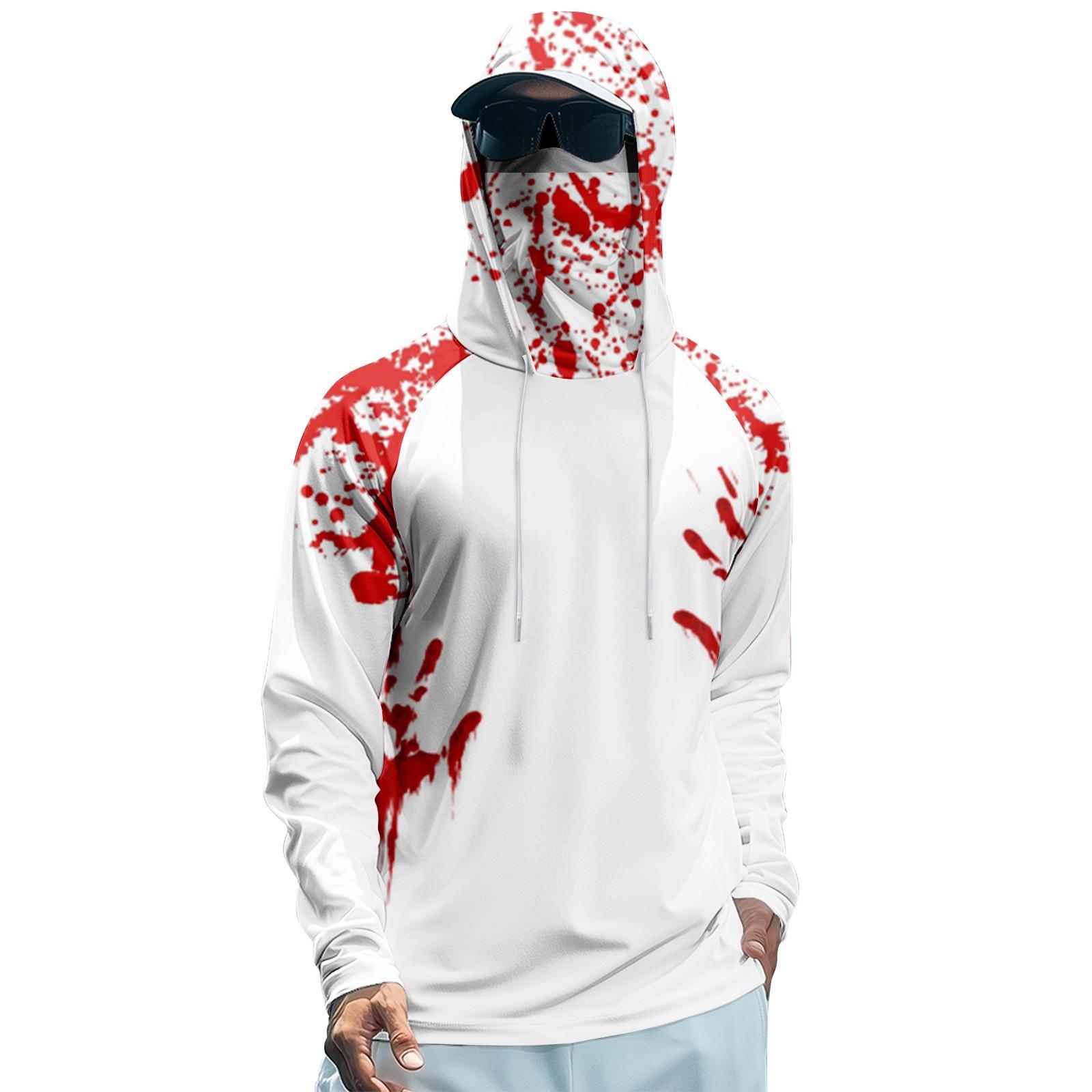 

Мужская худи реглан для рыбалки с принтами на Хэллоуин - UPF 50+ УФ защита, длинный рукав, солнцезащитная рубашка с сетчатым козырьком S