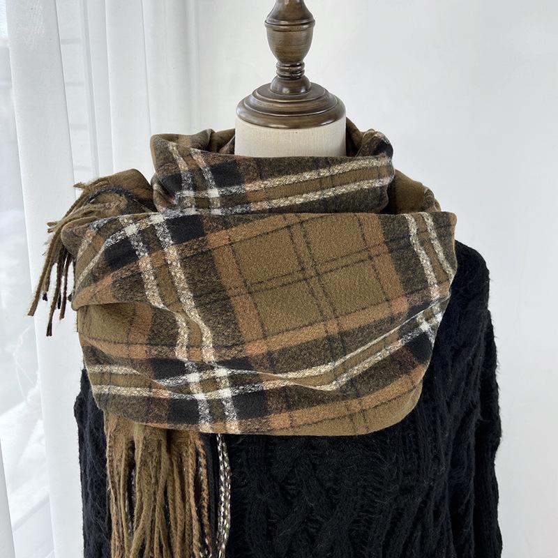 Retro Style Plaid Scarf Women's Winter Fashion Thickened Warm Scarf Student Scarf Shawl