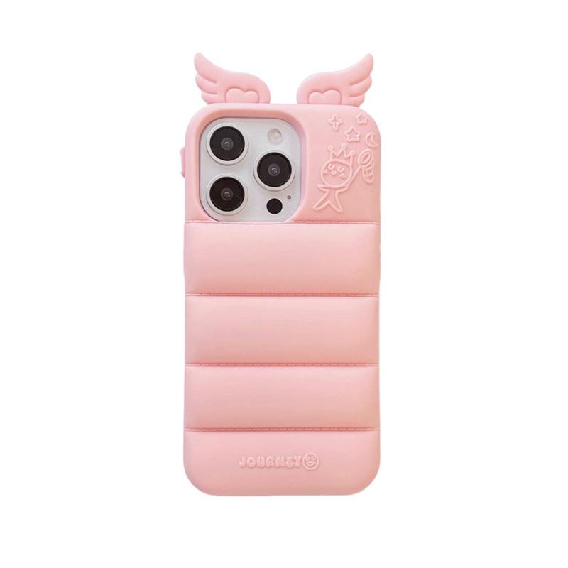 Kawaii 3D Angels Wings Bear Rabbit Cat Ears Solid Color Phone Case for iPhone 17 16 15 14 13 Pro Max Plus Soft Silicone Shockproof Protective Cover