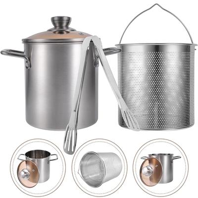 3L Deep Fryer Pot Stainless Steel Frying Pot With Mesh Steamer Basket Japanese Tempura Fryer Pot with Lid