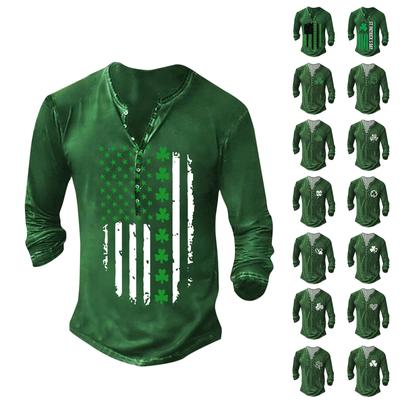 Herrenmode Casual Half Zip Kragen Lose Langarm Neujahr St. Kapuzenpullover mit Patrick-Print