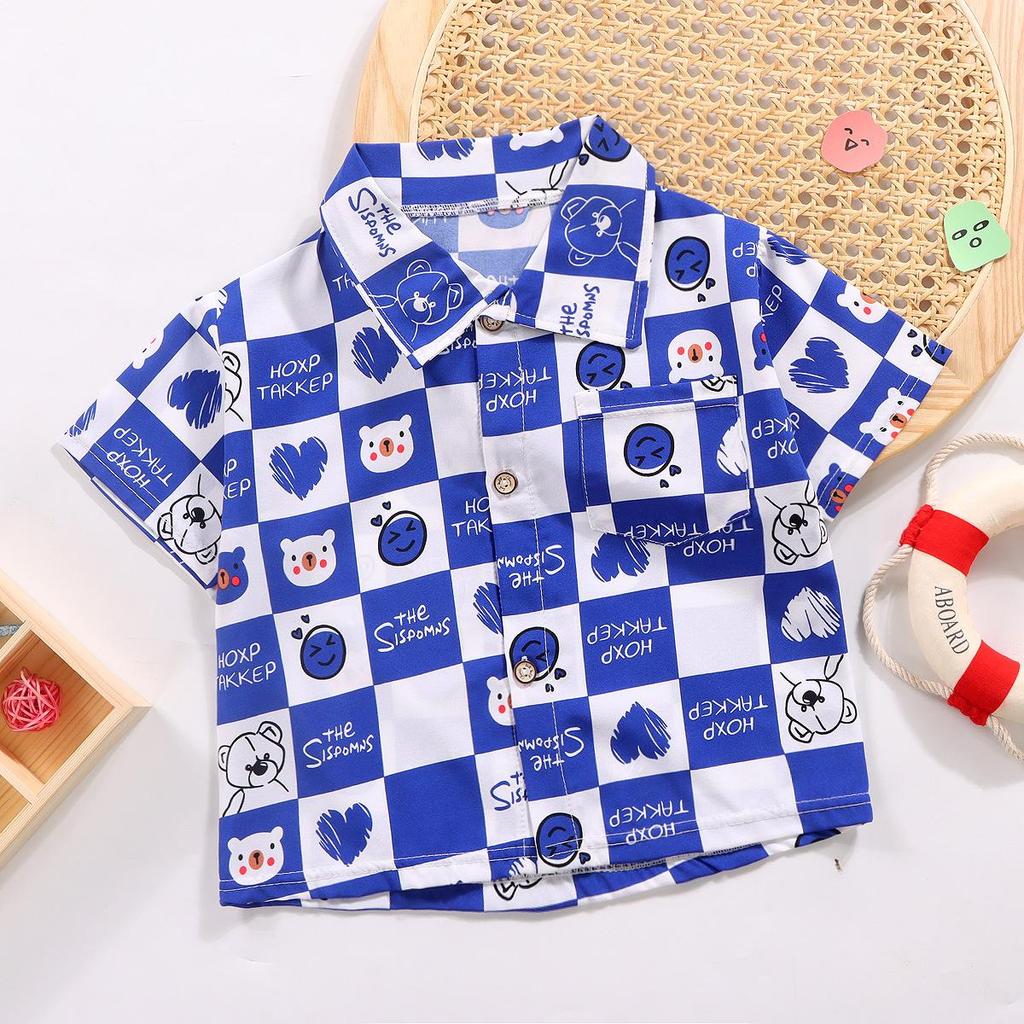 2026 Summer Short Sleeve Shirts for Boys and Girls Baby Spring Lapel Cartoon Top for Children Floral Shirt