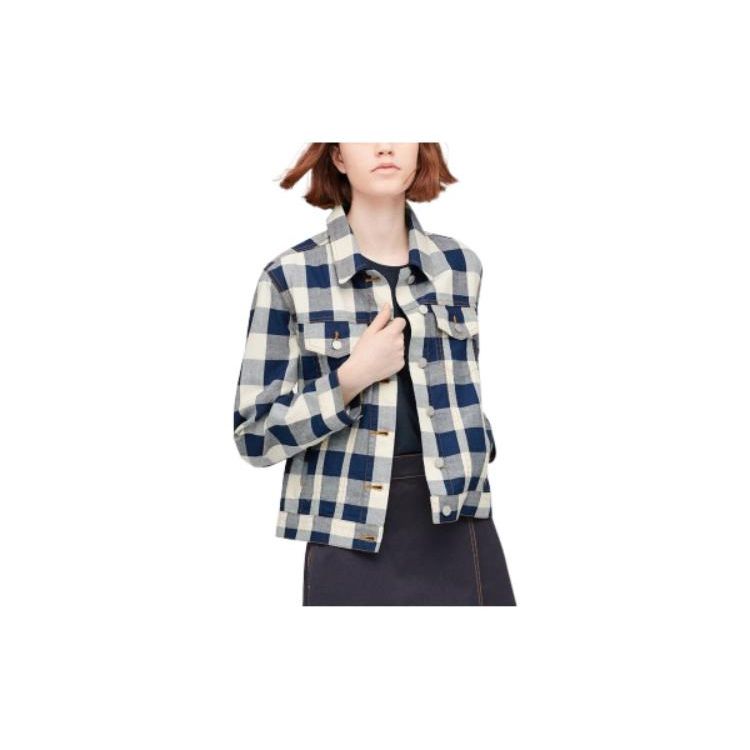 UNIQLO Plaid Single-Breasted Lapel Long Sleeve Casual Jacket Women jackets Blue 429047-68