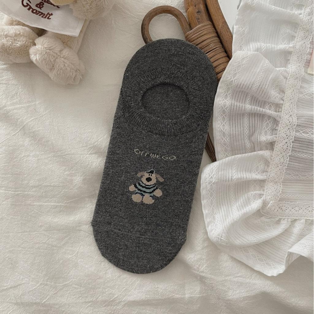 Silikon-Anti-Rutsch und Nicht-Abfallend mit niedrigem Bund, Niedliche Flugzeug-Hundesocken, Damen-Unsichtbare Socken, Dünne Sommer-Cartoon-Knochenlose Bootssocken