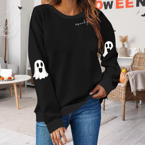 Halloween Sweatshirts for Women Spooky Season Graphic Cute Ghost Sweater Pullover Long Sleeve Crewneck Tops