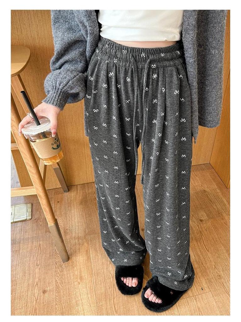 Bowknot High Waist Fleece-Lined Wide Leg Pants for Women, Spring 2025 Collection