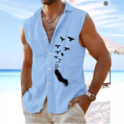 100% Katoen Liene Heren Mouwloze Shirts Zomer Strandmode Casual Shirts