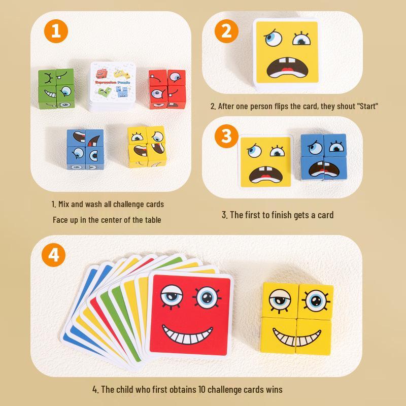Interactive Parent-Child Face-Changing Rubik's Cube Game: Wooden Expression Smiling Blocks