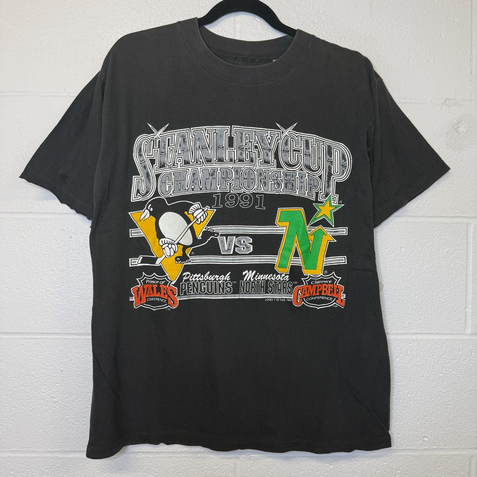 90s Pittsburgh Penguins vs Minnesota North Stars Stanley Cup Champs T shirt B2889 M