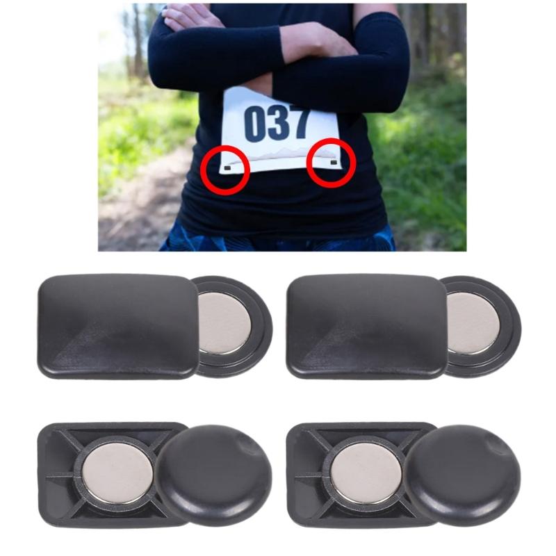 Pack of 4 Pairs Running Bib Magnetic Buckles No Pin Secure Attachment Lightweight Design For Running Event