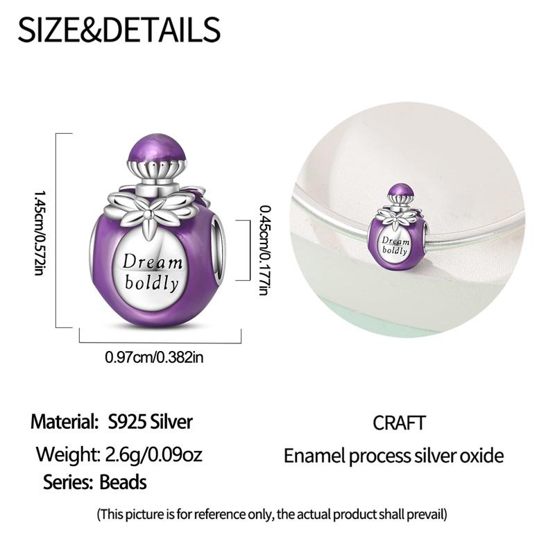 925 Sterling Silber Lila Perlen Blume Schmetterling Hänge Charm Passend 4MM Lochdurchmesser Armband Halskette 925 Schmuck Geschenkherstellung