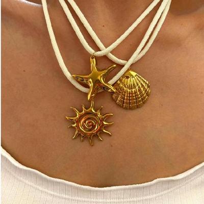 Starfish Seashells Necklace Adjustable Length Clavicle Chain Handcrafted Jewelry For Casual Outfit Styling