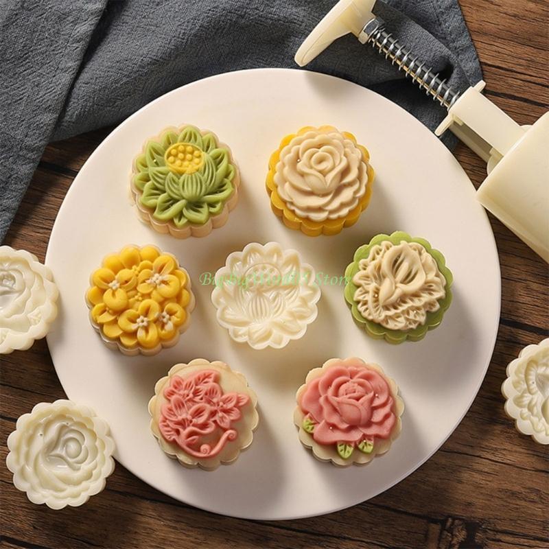 24TE Flower Mooncake Press Mold Hand-Pressure Moon Cake Maker Cookie Stamps