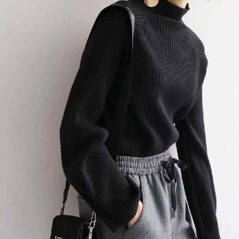 Autumn and winter Korean version of the new simple bottoming shirt semi-turtleneck sweater women's loose and versatile long-sleeved knitted sweater