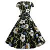 GMXIA Vintage Women's Dress with Half Open Collar Sleeve Full Print Skirt with Black Ribbon
