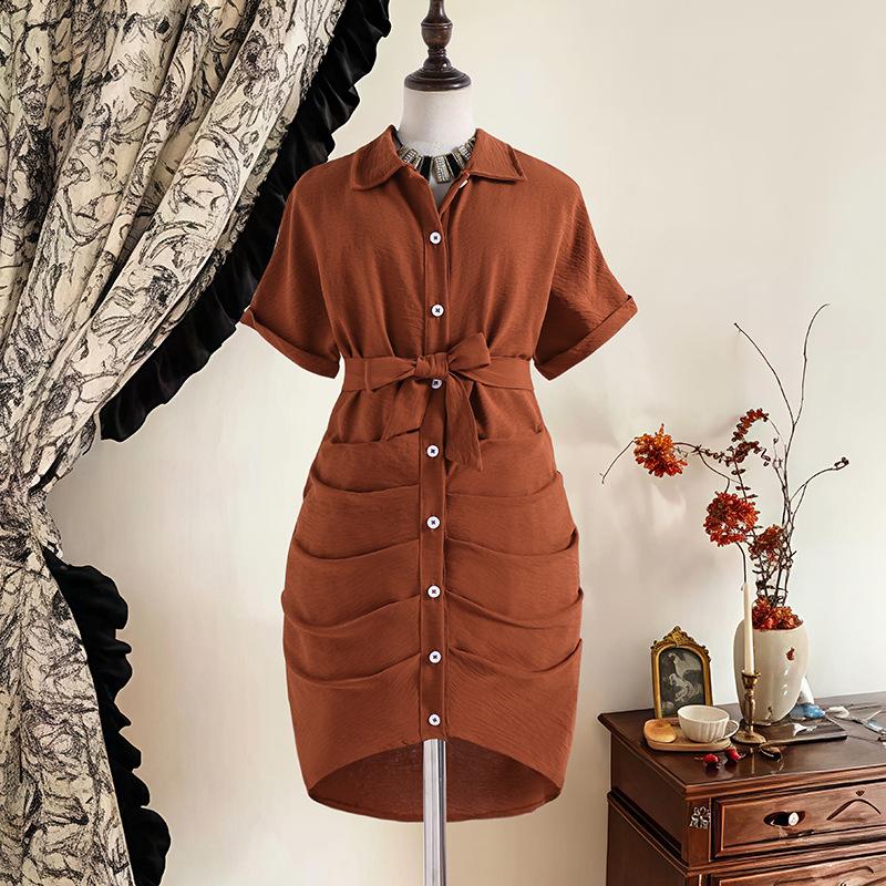 

Girls Fashionable Coffee-colored Dress, Summer Children s Casual Short-sleeved Shirt Dress 130cm=8Y темно-коричневого