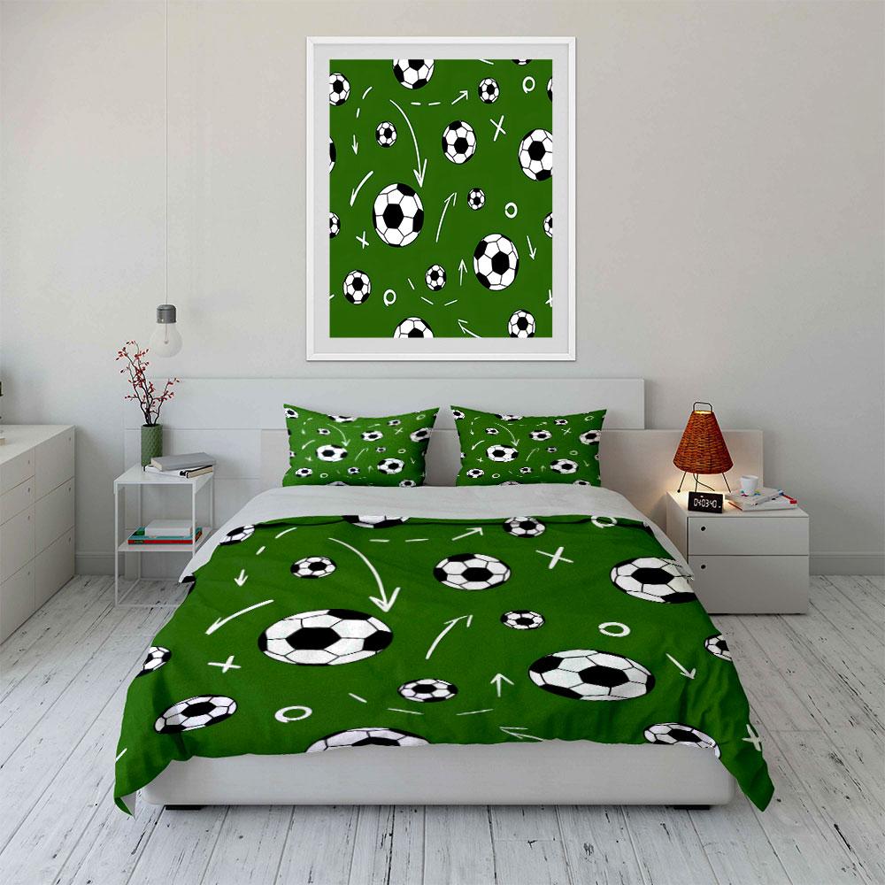 Fußballmuster Grün Design Bettwäsche Bettbezug Set  (1*Bettbezug 2*Kissenbezüge, ohne Bettdecke)