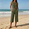 Sleeveless Crop Top and Wide Leg Pants Two Piece Set for Women Loose Fit High Waist with Pockets Casual Outfit