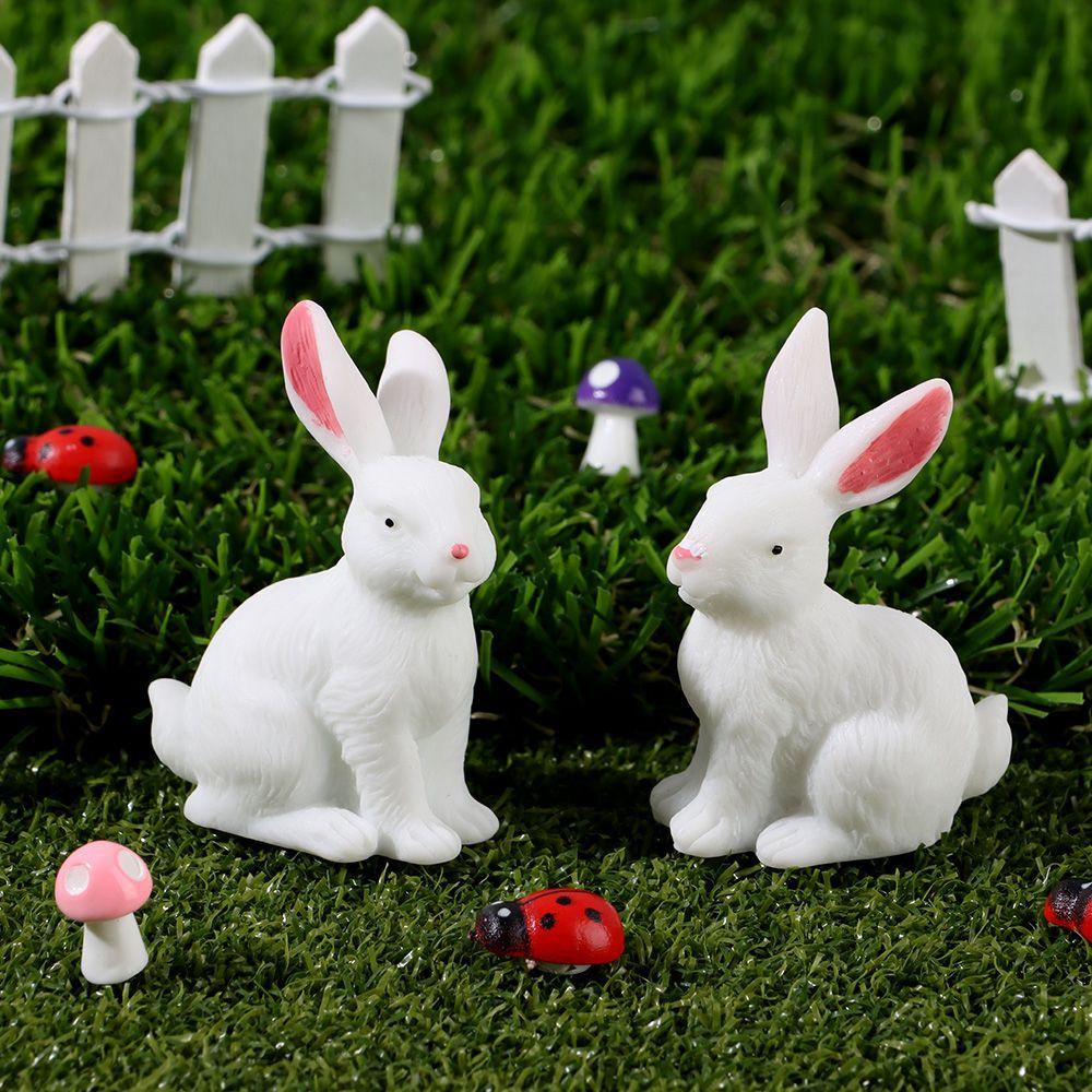 Cute Easter Rabbit Figurine White Hare Mini Animal Resin Bunny Statue Miniature Fairy Garden Decoration Accessories Modern