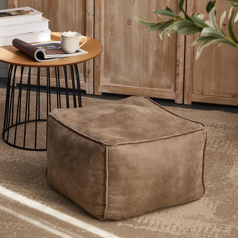 Square Ottoman Footstool Cover Faux Suede Leather Lazy Sofa Pouf Envelope Long Bench Floor Seat Stool Cover(No fill)