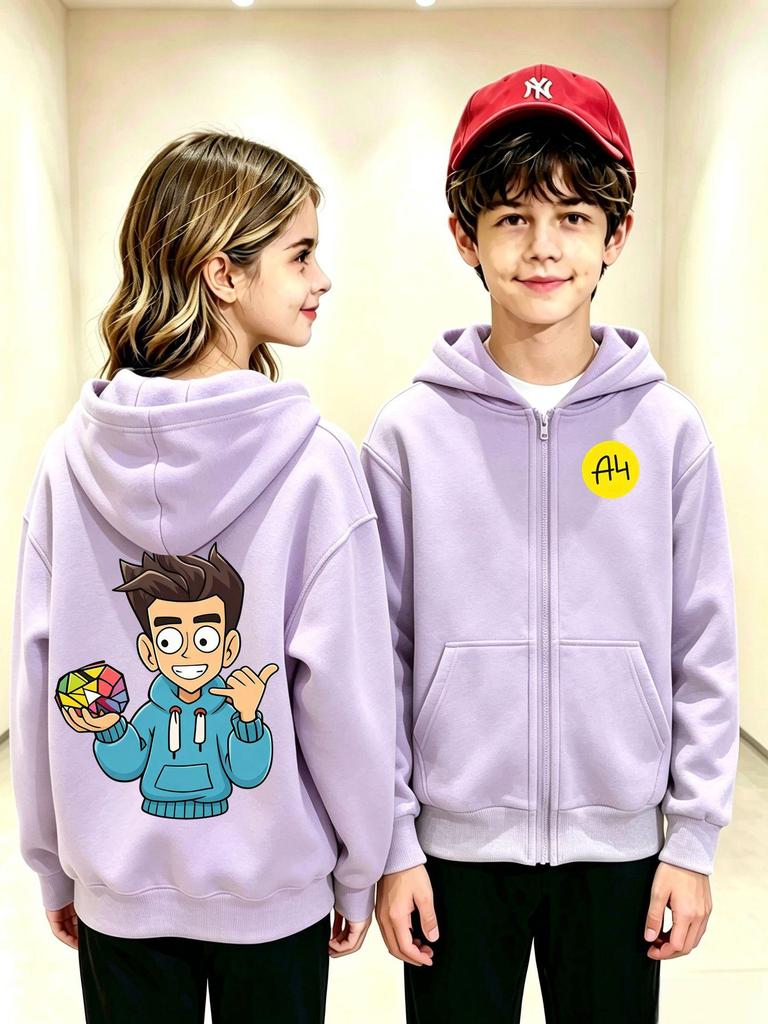 Unisex Children's Double-sided Cartoon Hoodie with Rubik's Cube Print (Spring/Autumn)