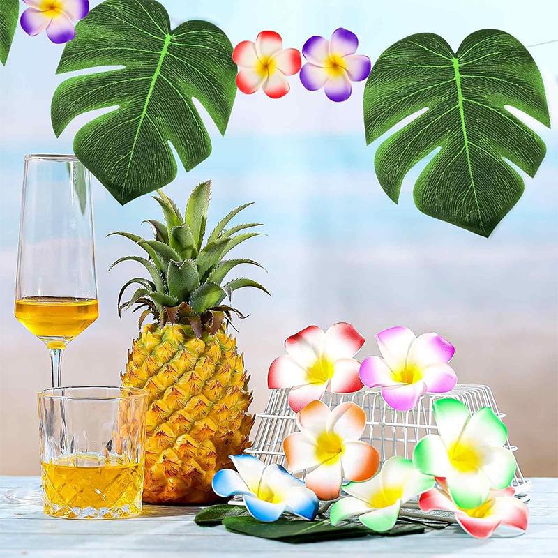 12Pcs Artificial Flowers Palm Leaves Simulation Plumeria Fale Flowers for Hawaiian Tropical Party Home Decor Wedding Decortion