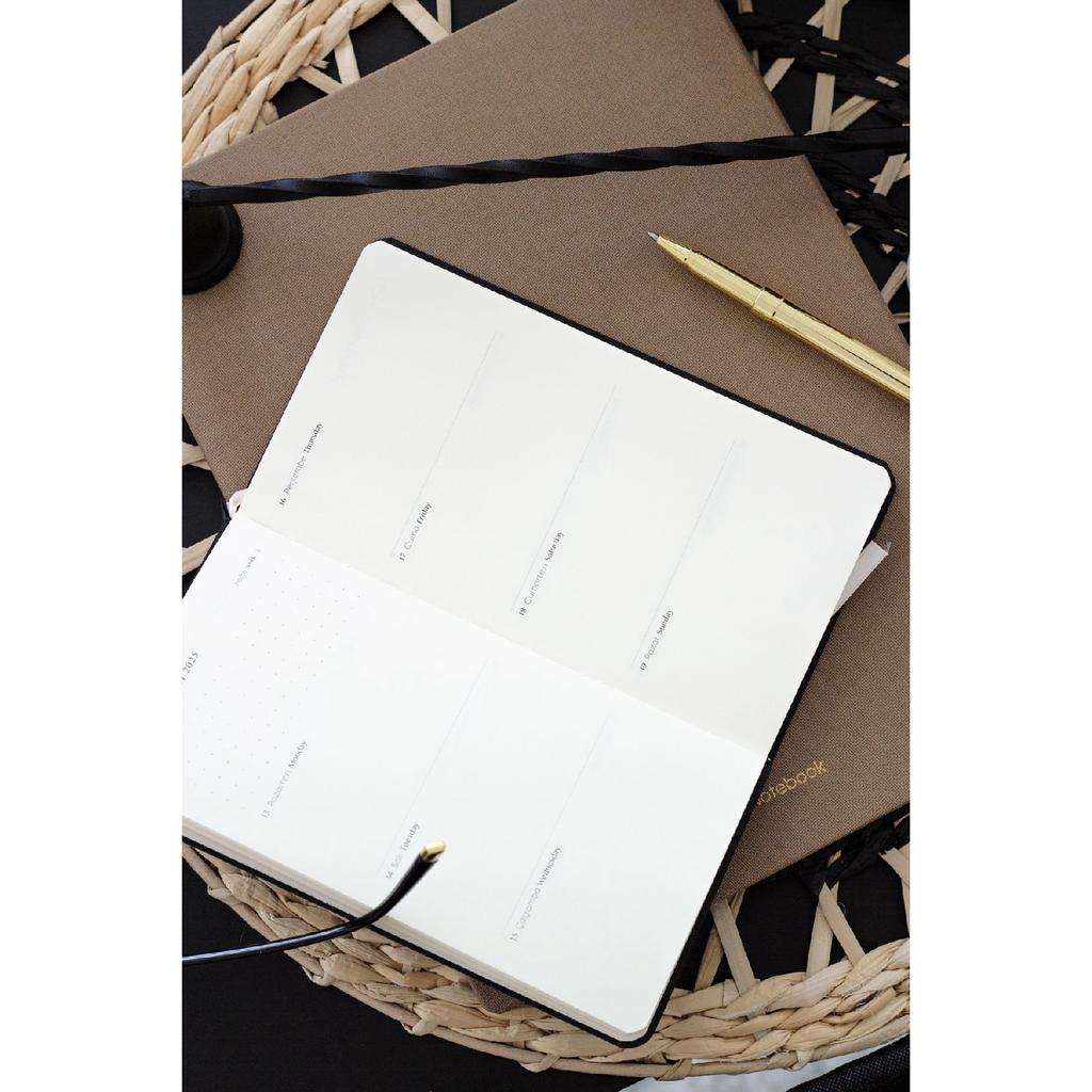 Agenda semanal de bolsillo de lino de 12 meses, color rojo burdeos, 2025