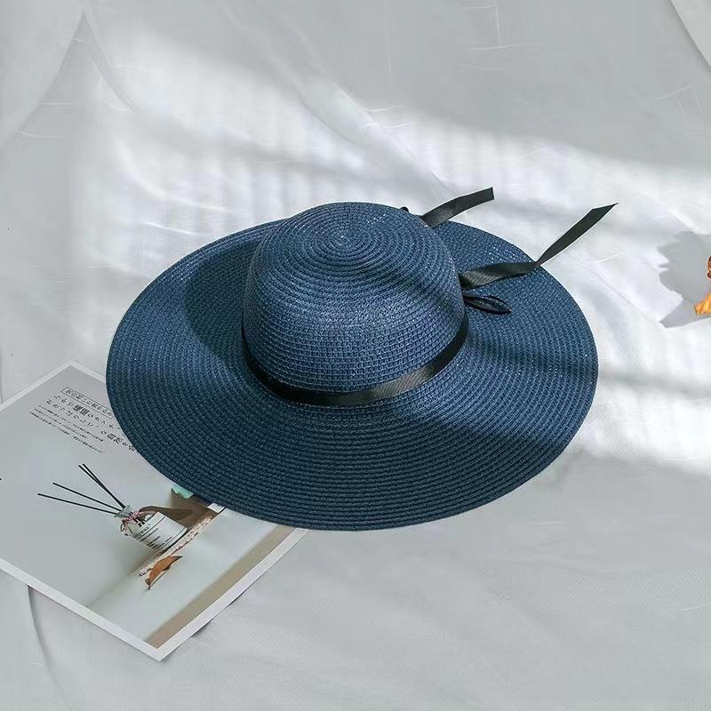 1Pc Wide Brim Summer Straw Hats Foldable Bow Design Foldable Beach Sun HatS for Women Korean Style Seaside Travel Accessory