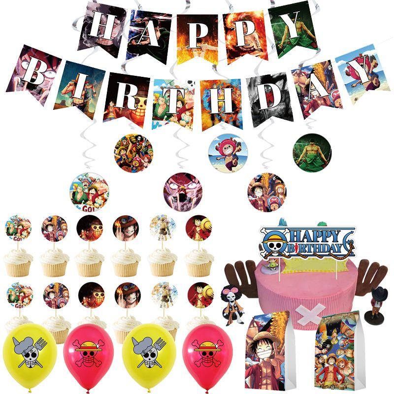 Anime One Piece Themed Birthday Party Decor Supplies Suit Banner Topper Balloon