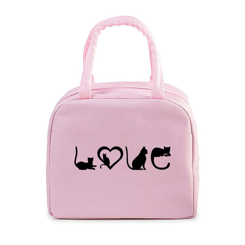 Women Men Oxford Lunch Bag Cartoon Cat Series Graphics Portable Insulated Thermal Bag School Teacher Student Lunch Box Handbag