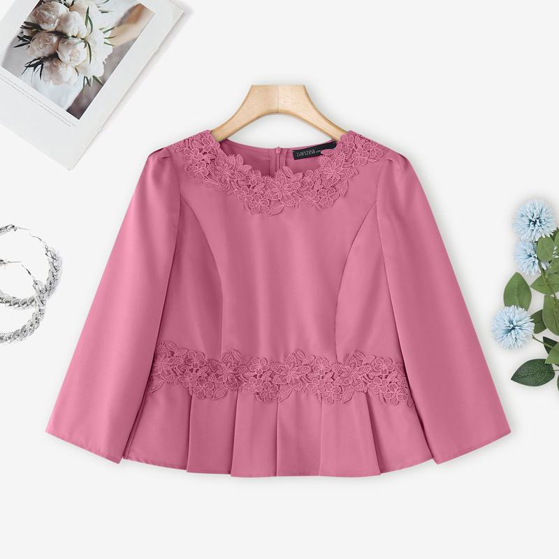 

ZANZEA Женская повседневная блузка с круглым вырезом, летняя, с коротким рукавом, пэчворк крючком XL камео розовый