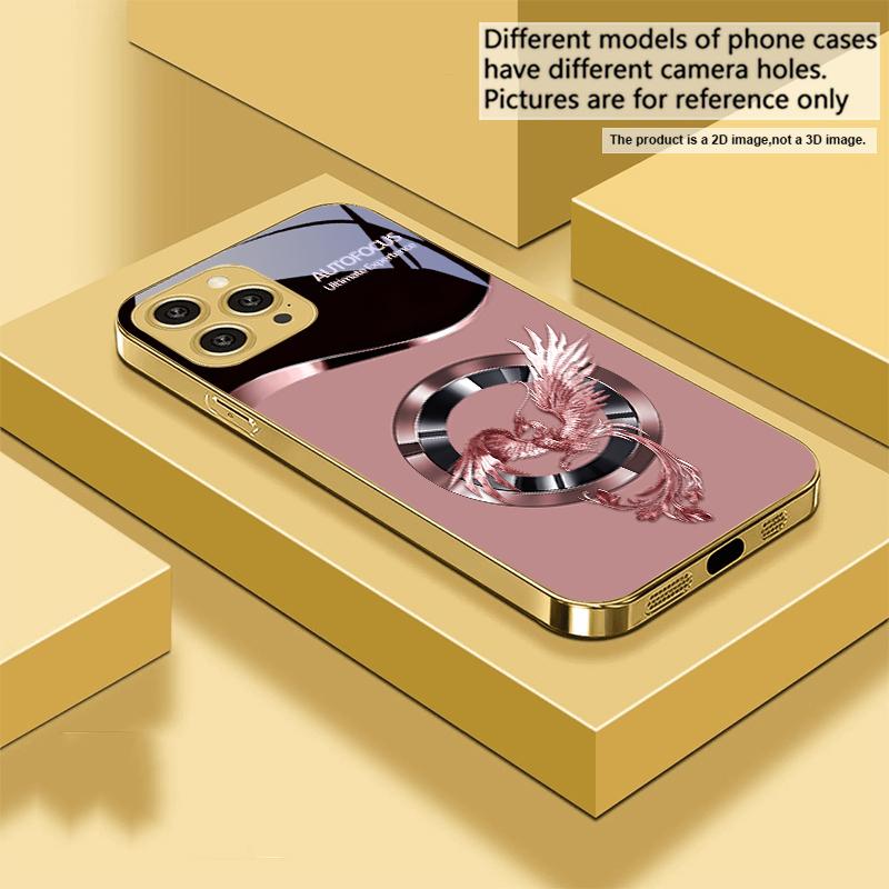 Schöner Pinker Phönix Für IPhone 16 16Pro Max 15 P ro 14 13 Plus 12 Mini 11Pro Max XS Max XR Goldene gehärtete Glas Handyhülle